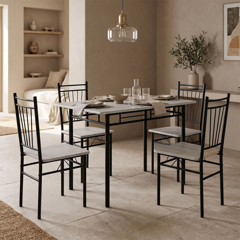 Dining set Roza pakoworld 5pcs sonoma mdf and metal black legs 120x65x75cm