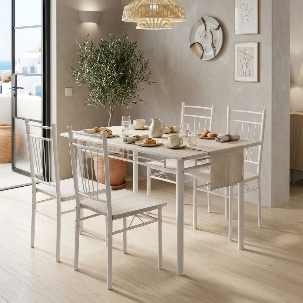 Dining set Roza pakoworld 5pcs sonoma mdf and metal white legs 110x60x75cm