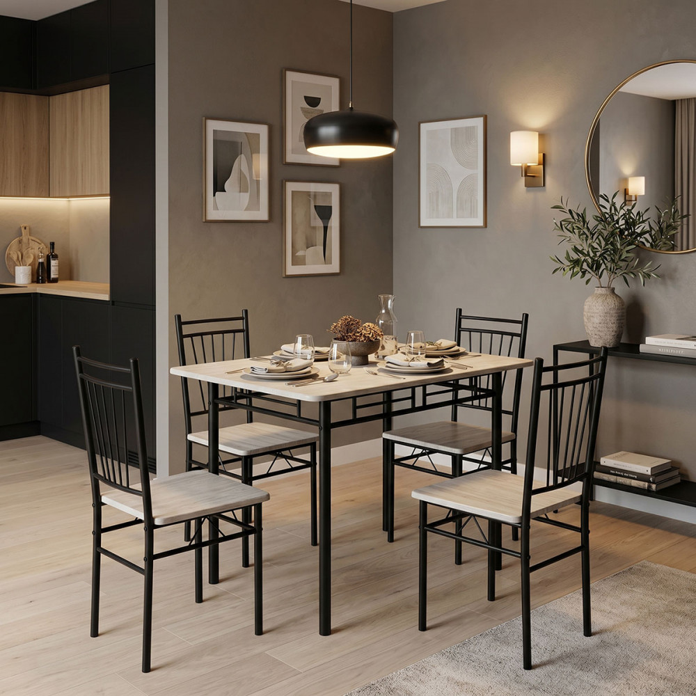 Dining set Roza pakoworld 5pcs sonoma mdf and metal black legs 110x60x75cm