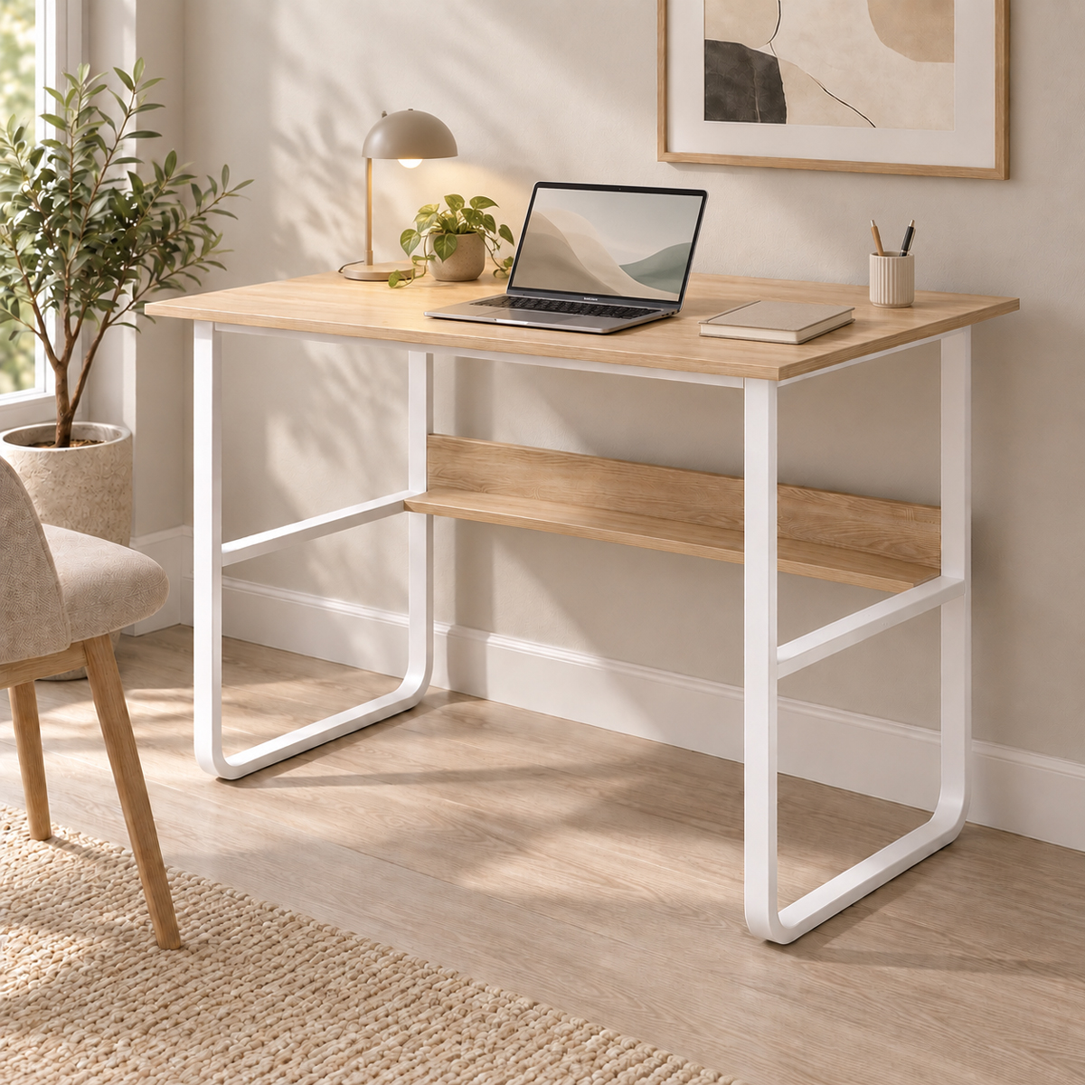 Study desk Kela pakoworld mdf in oak color and white metal legs