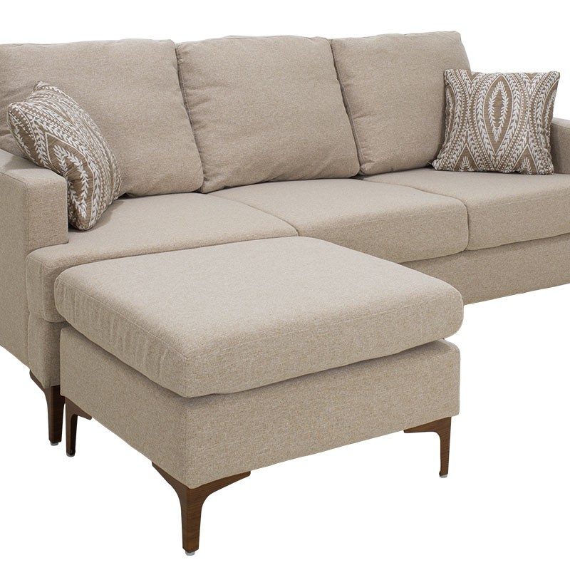 Γωνιακός καναπές με σκαμπό Slim pakoworld υφασμάτινος χρώμα μπεζ με μαξιλάρια 185x140x70εκ