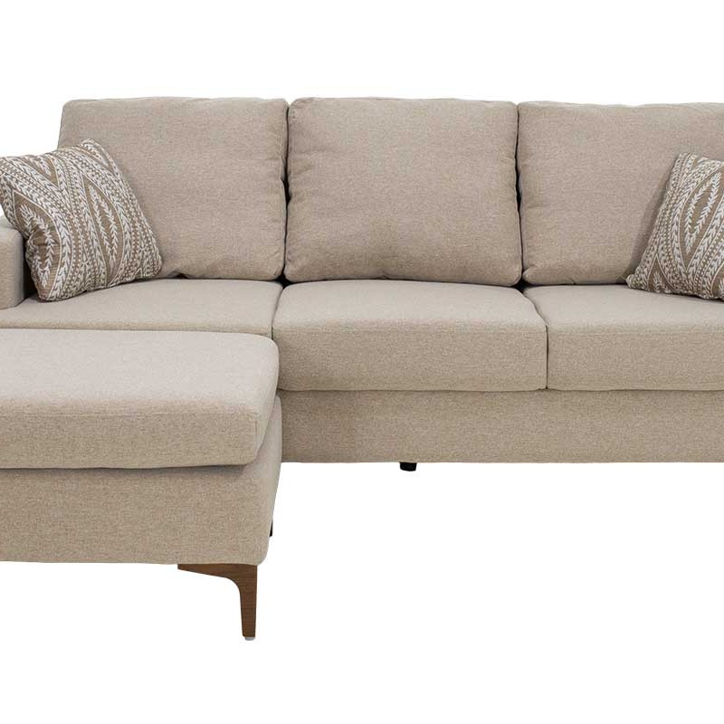 Γωνιακός καναπές με σκαμπό Slim pakoworld υφασμάτινος χρώμα μπεζ με μαξιλάρια 185x140x70εκ