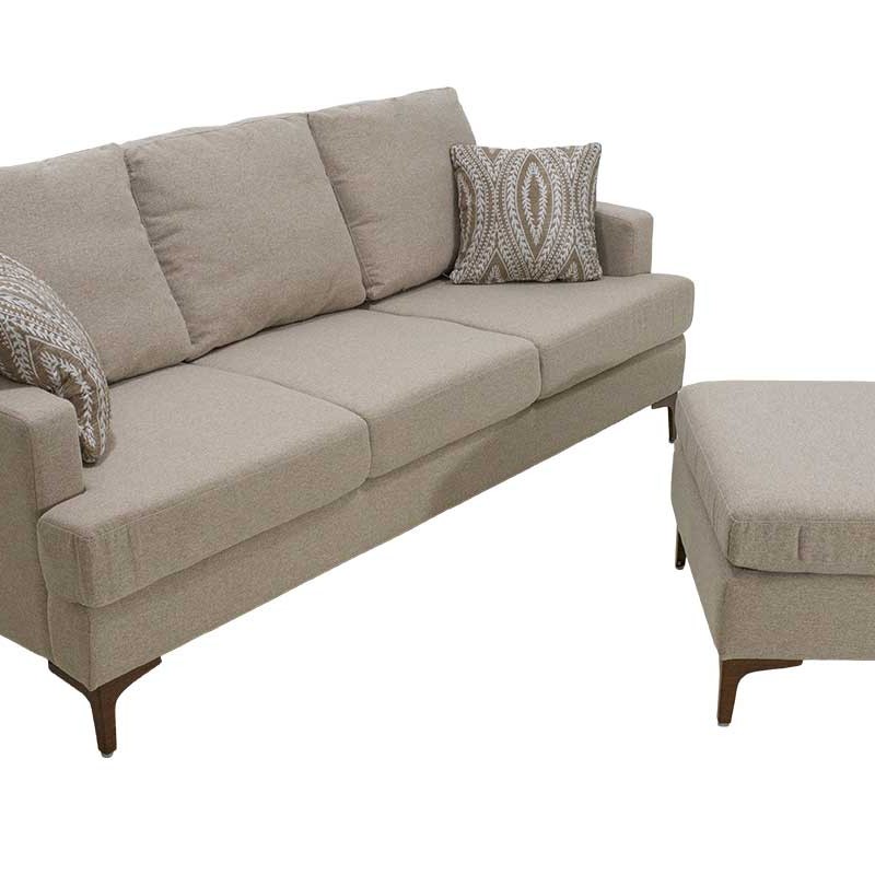 Γωνιακός καναπές με σκαμπό Slim pakoworld υφασμάτινος χρώμα μπεζ με μαξιλάρια 185x140x70εκ