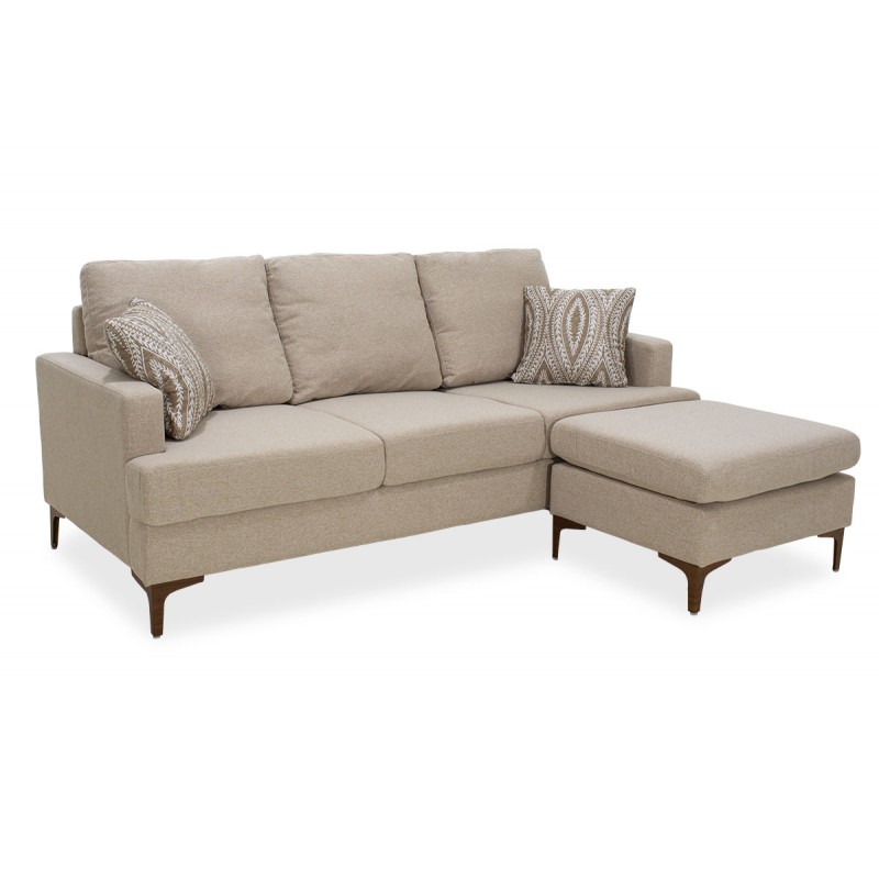 Corner sofa Slim pakoworld with beige fabric and two pillows 185x140x70cm Corner sofa Slim pakoworld with beige fabric and two pillows 185x140x70cm