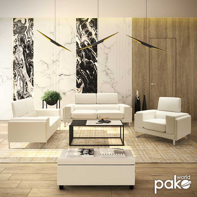 3 seater sofa Shea pakoworld PU ivory-inox 198x80x87cm 3 seater sofa Shea pakoworld PU ivory-inox 198x80x87cm