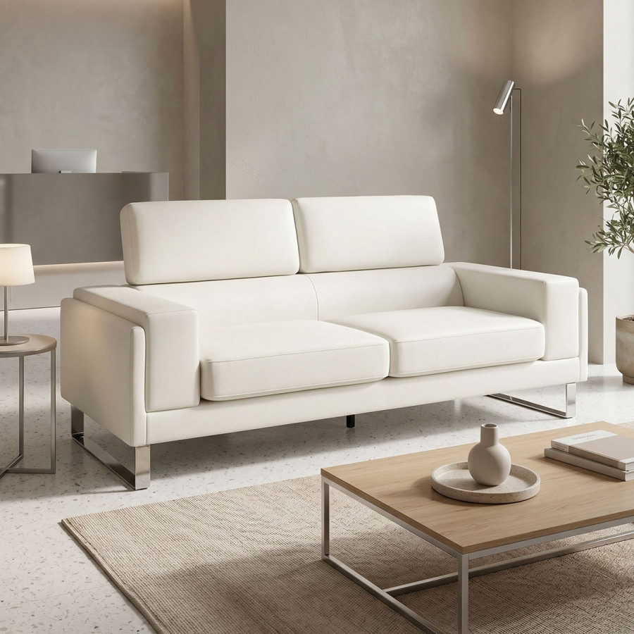 3 seater sofa Shea pakoworld PU ivory-inox 198x80x87cm