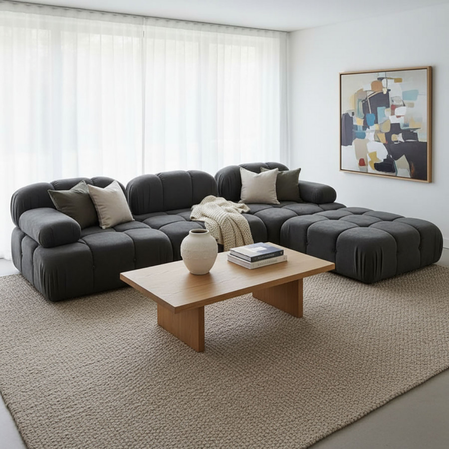 3-seater sofa Hypnotic I pakoworld fabric in grey color 294x196x76cm