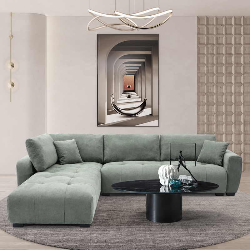 Reversible corner sofa Gianco pakoworld fabric in mint color 298x208x85cm Reversible corner sofa Gianco pakoworld fabric in mint color 298x208x85cm