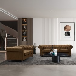 Kαναπές τριθέσιος Incredible pakoworld τύπου Chesterfield ύφασμα σε αντικέ καφέ απόχρωση 203x84x67εκ
