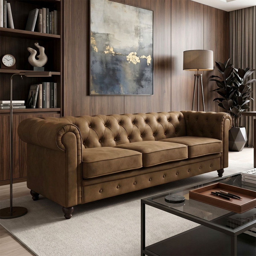 3-seater sofa Chesterfield type pakoworld antique brown pu 203x84x67cm