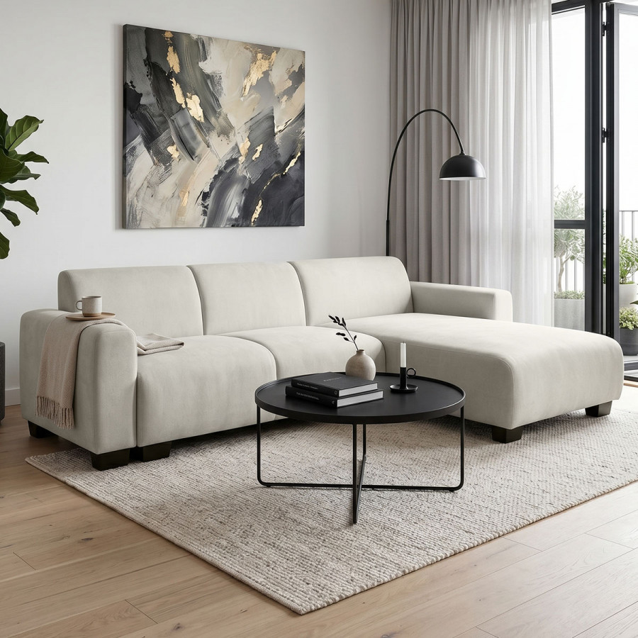 Reversible corner sofa Erros pakoworld fabric in beige shade 287x161x71cm