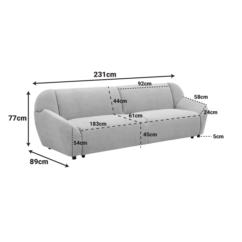 Three-seater sofa Echono pakoworld beige fabric 230x88x77cm
