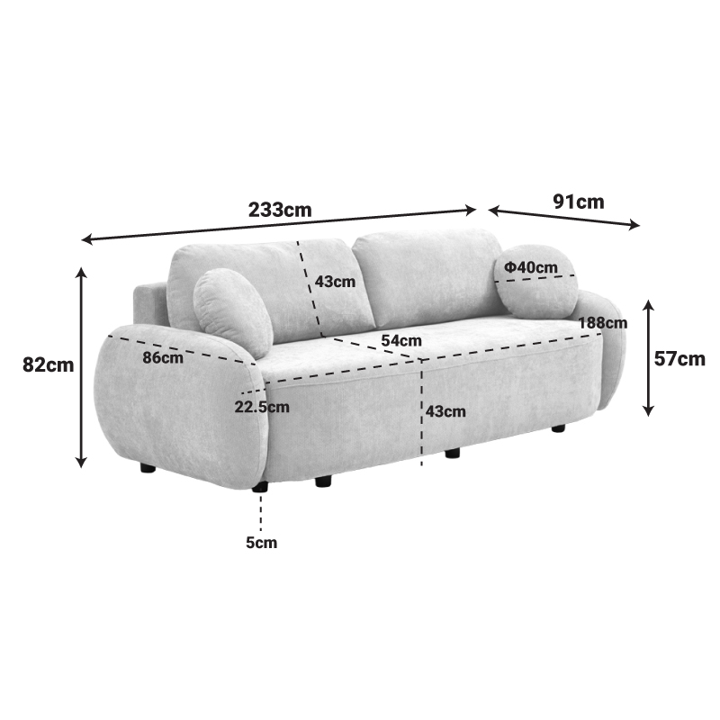 Three-seater sofabed with storage space Sereno pakoworld beige fabric 233x91x82cm