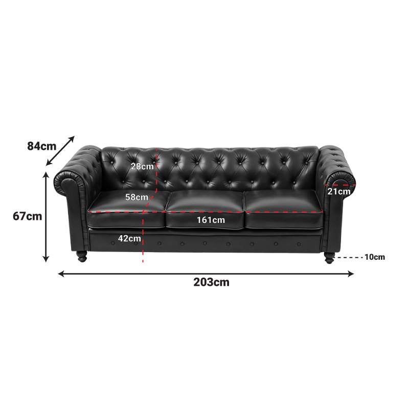 Three-seater sofa Chesterfield pakoworld pu cypress 203x84x67cm