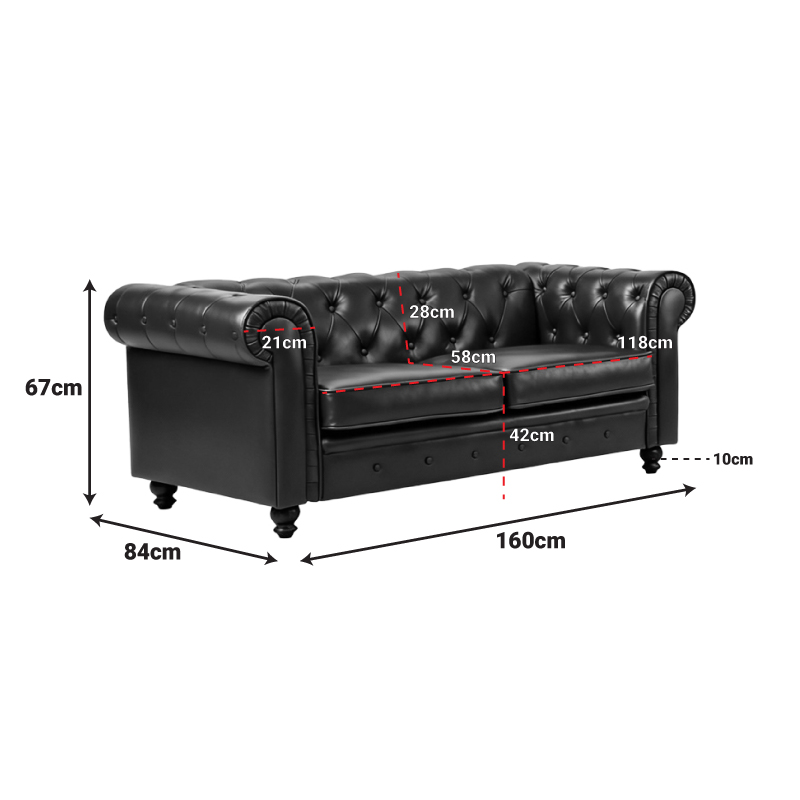 Two-seater sofa Chesterfield pakoworld pu cypress 160x84x67cm