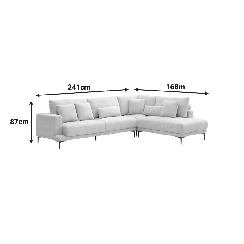 Left corner sofa Maliva pakoworld grey fabric 280x210x100cm