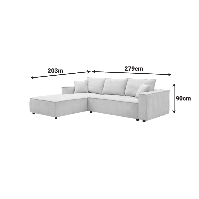Right corner sofa Maden pakoworld grey fabric 279x203x90cm