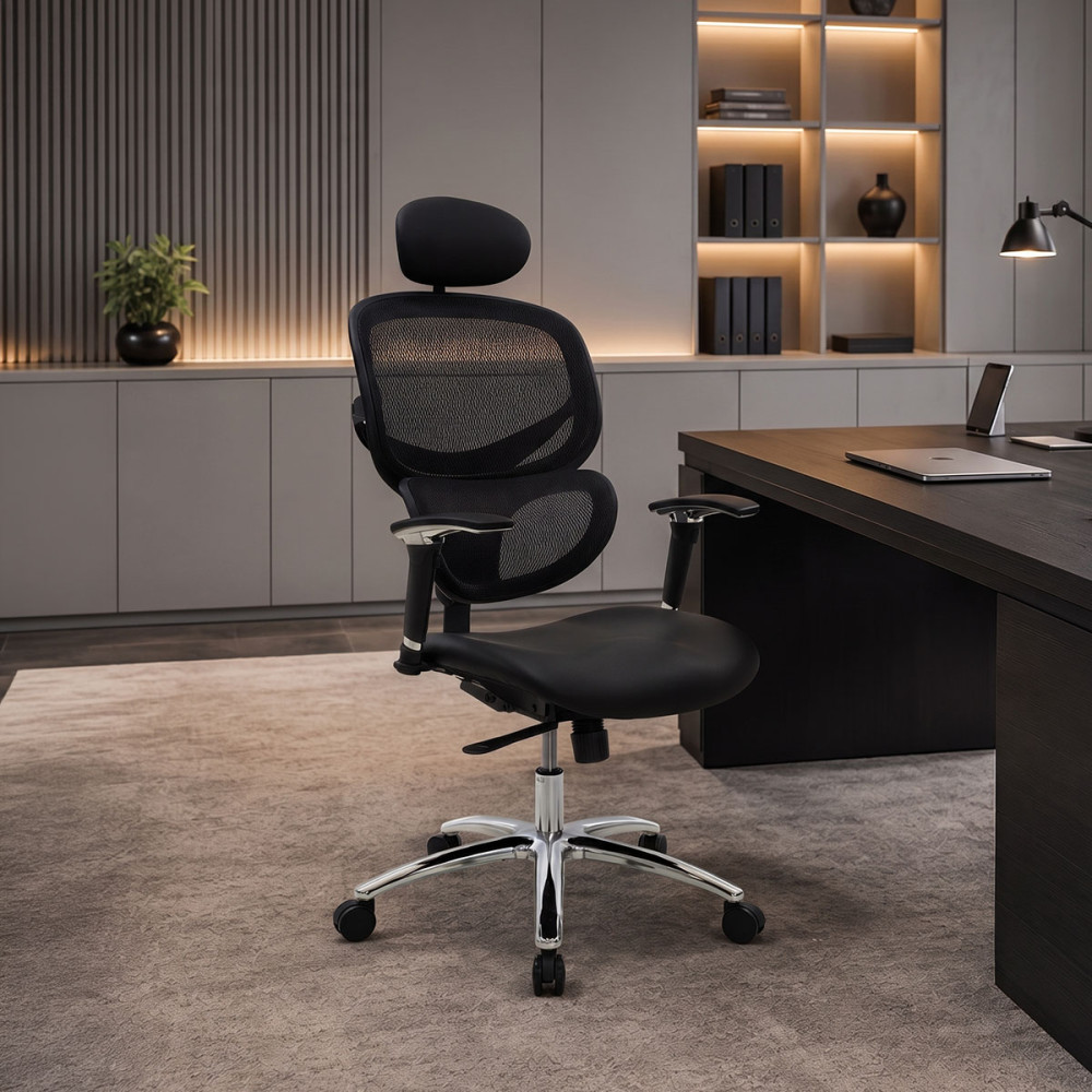 Manager office chair Freedom pakoworld SUPREME QUALITY mesh-pu in black colour