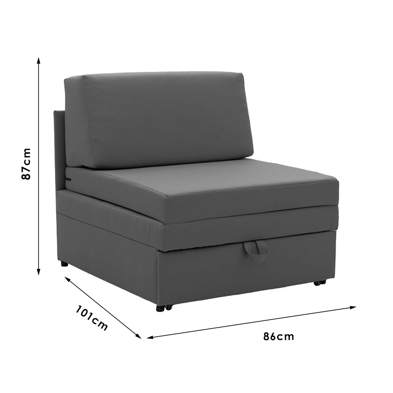 Armchairbed Lyric pakoworld with storage space fabric grey color