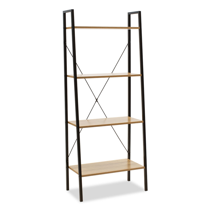 Bookcase Ramon pakoworld modern oak color with black metal frame 60x23x145,5cm