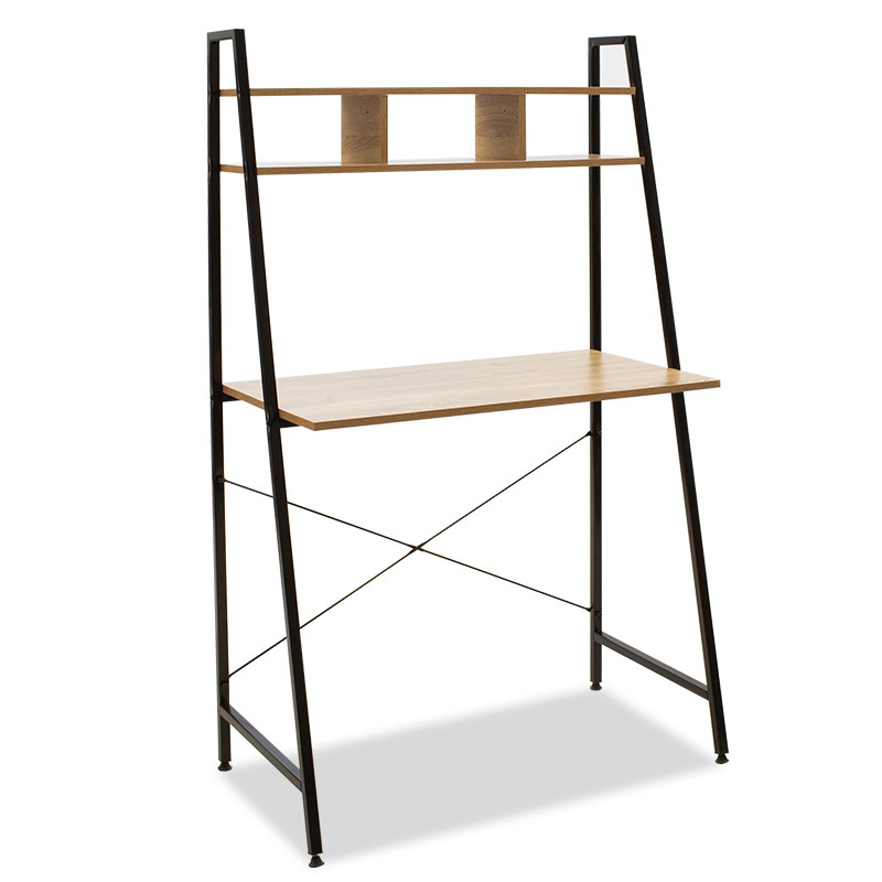 Office table with shelves Ramon pakoworld modern oak color with black metal frame 84x46x142cm