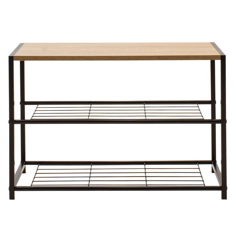 Shoe rack Ramon pakoworld 6 pairs modern oak color with black metal frame 63x30x43cm Shoe rack Ramon pakoworld 6 pairs modern oak color with black metal frame 63x30x43cm