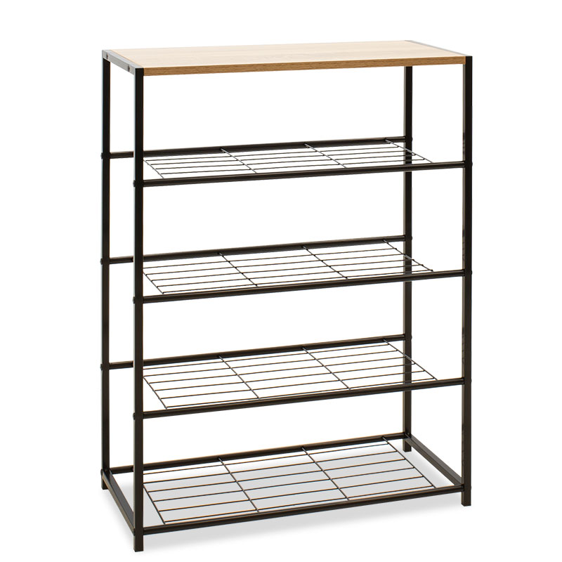 Shoe rack Ramon pakoworld 12 pairs modern oak color with black metal frame 83x30x43cm