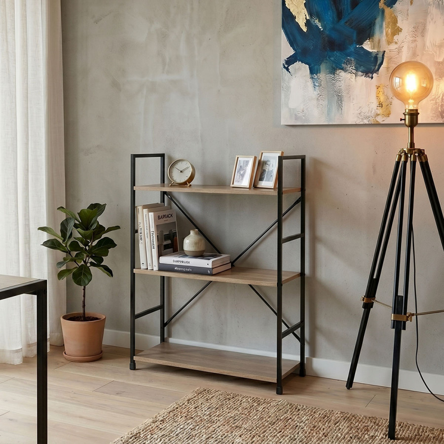 Bookcase-rack Manlo pakoworld natural-black steel 58.6x23.5x80cm