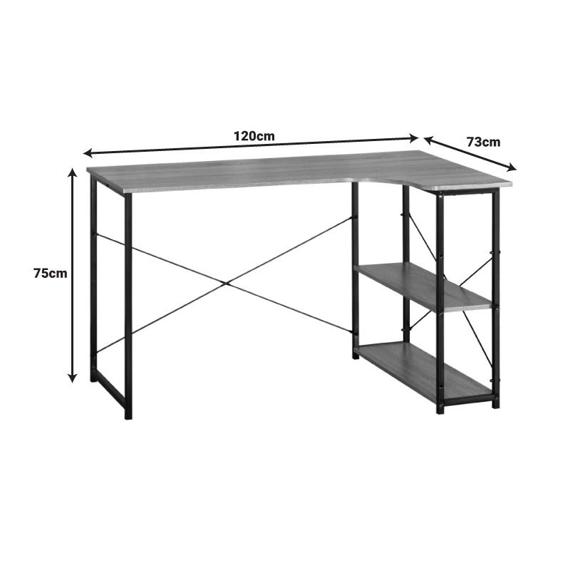 Corner desk Merlin pakoworld right corner in oak shade with black metal 120x73x75cm Corner desk Merlin pakoworld right corner in oak shade with black metal 120x73x75cm
