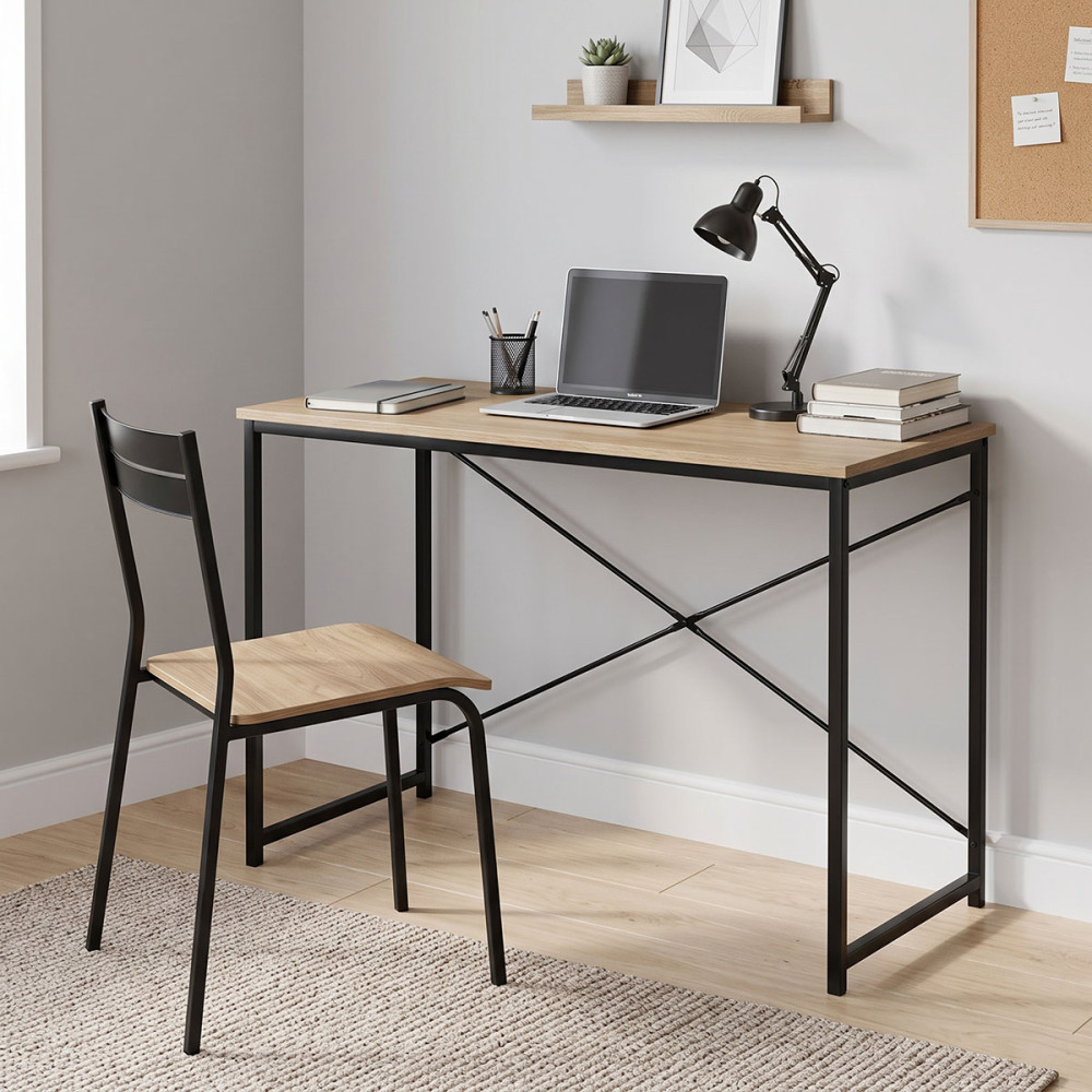 Working desk Bailon pakoworld in oak color with black metal 100x40x70cm