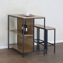 Set table bar Bailon pakoworld in oak shade with black metal 100x60x95cm