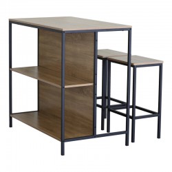 Set table bar Bailon pakoworld in oak shade with black metal 100x60x95cm