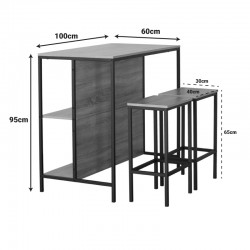 Set table bar Bailon pakoworld in oak shade with black metal 100x60x95cm