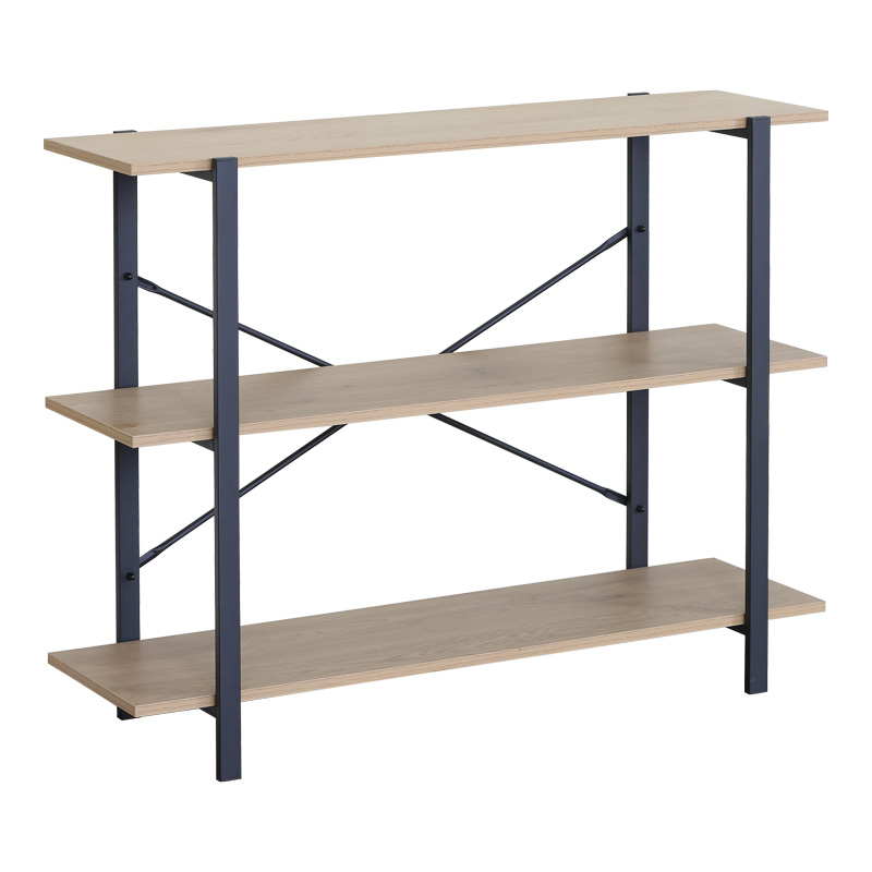 Floor shelf Nebranzo pakoworld in oak color with black metal 106x35x80cm