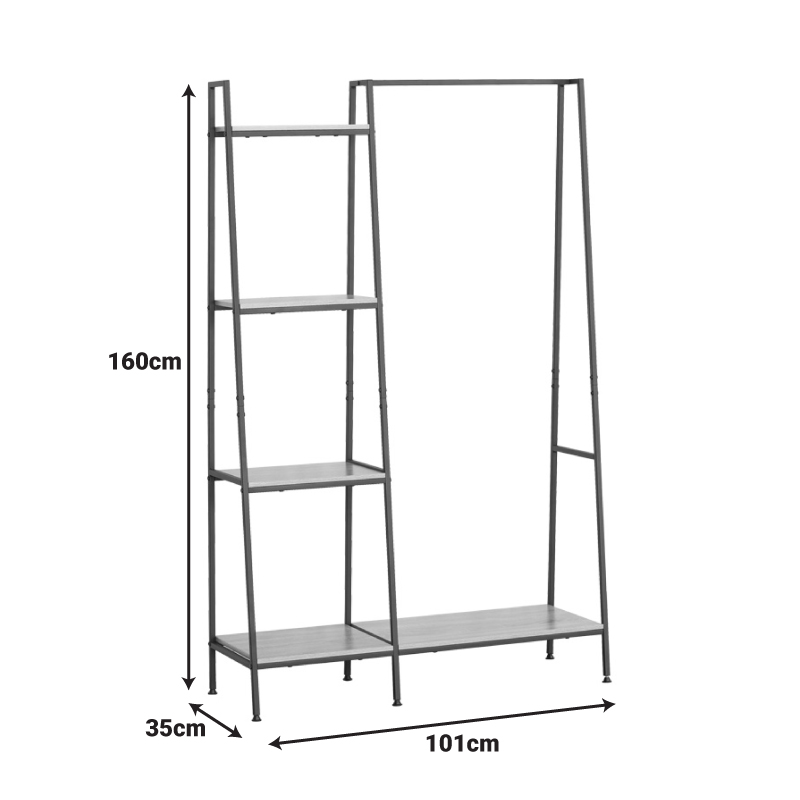 Entrance unit-shelf Herevy pakoworld in oak color with black metal 101x35x160cm