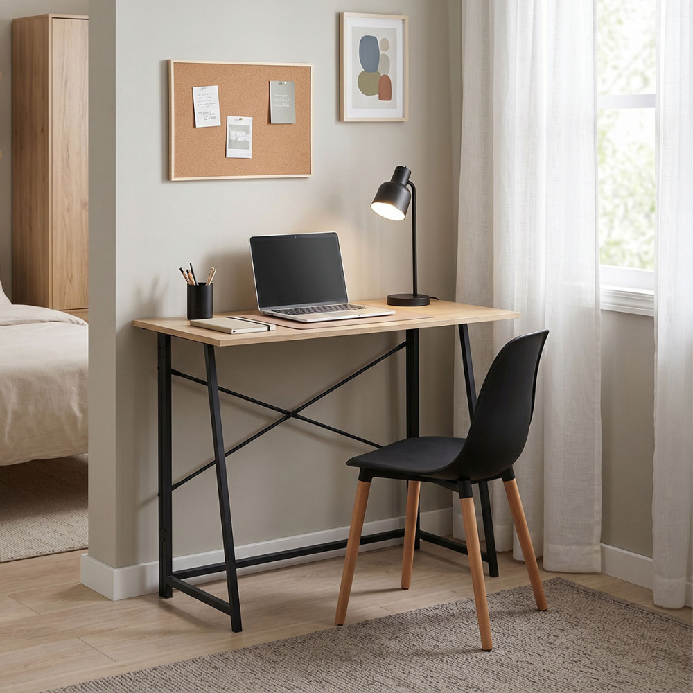 Siklo folding work desk pakoworld oak- black metal 100x46x75.5cm