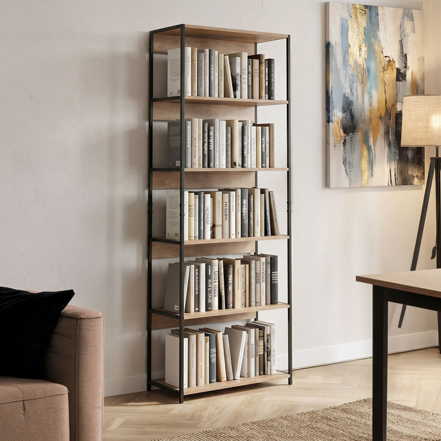 Kaliano pakoworld oak-black metal bookcase 59.5x35x176.5cm