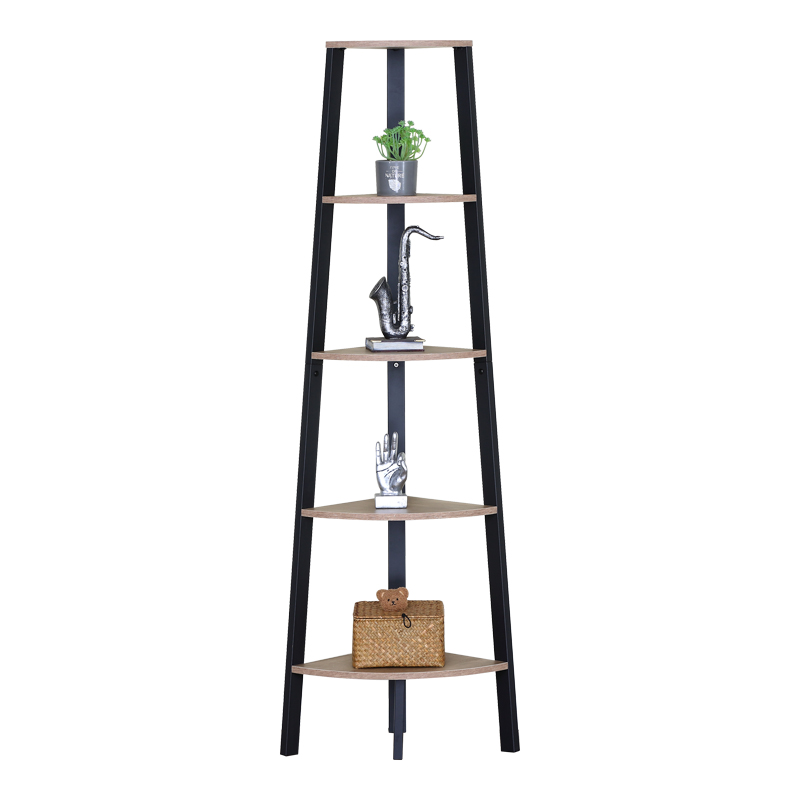 Corner bookcase Arvia pakoworld oak with black metal 53.4x37.8x160.3cm