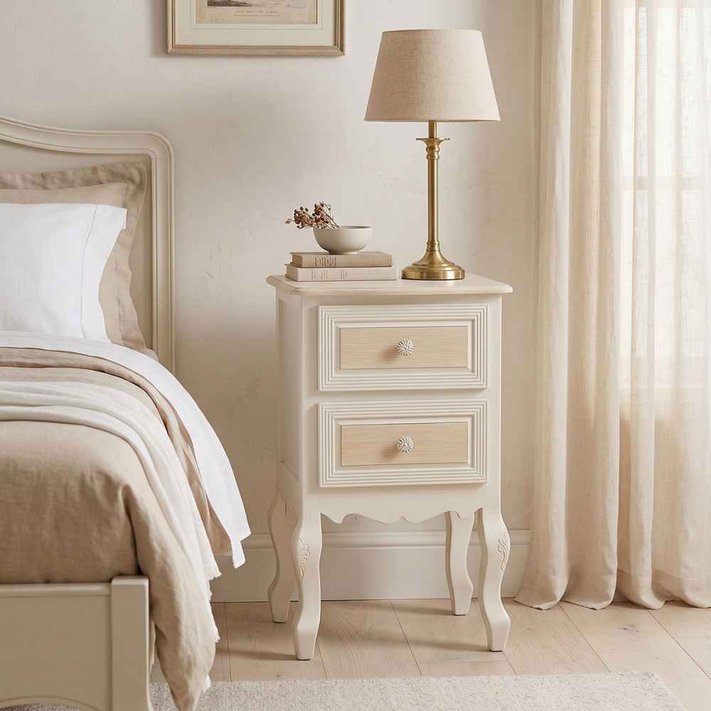 Bedside table Joliene Inart natural-antique white color mdf 40x34.5x64.5cm
