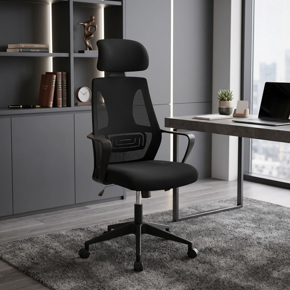 Manager office chair Dolphin pakoworld with fabric mesh in black colour