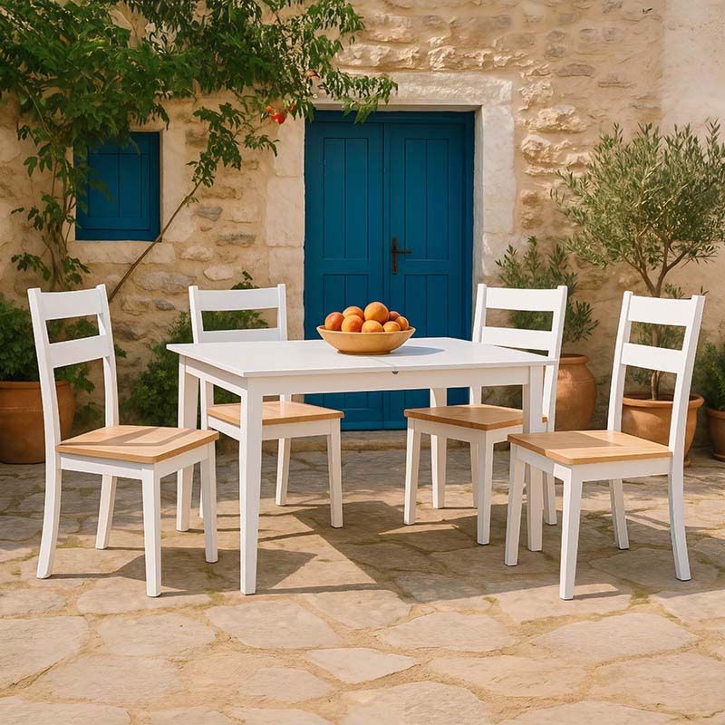 Mabor-York pakoworld set 5 pieces extendable dining table, white wood, 120-150x80x73.8cm