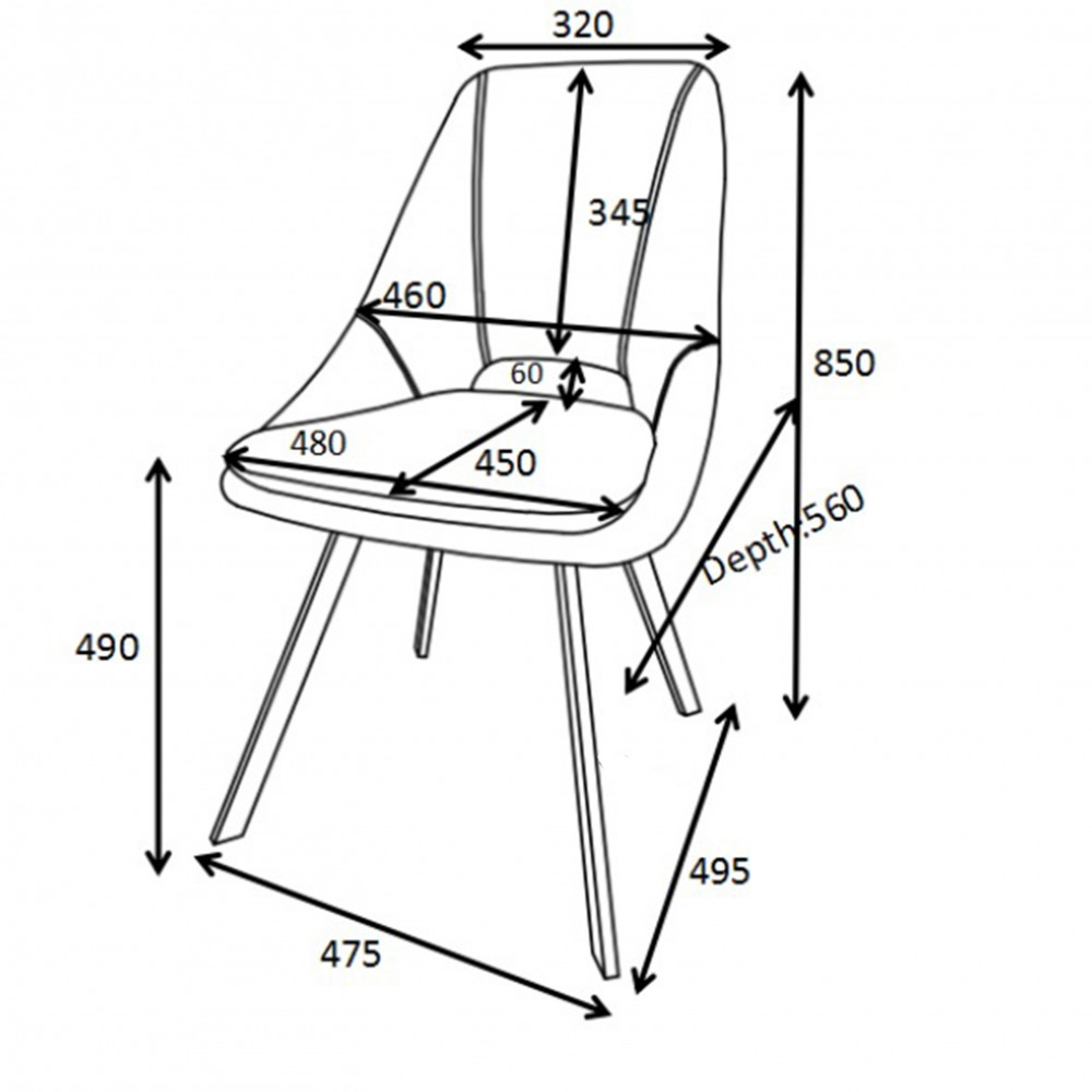 Chair Initiate pakoworld fabric dark grey-black metal leg 48x57x85cm