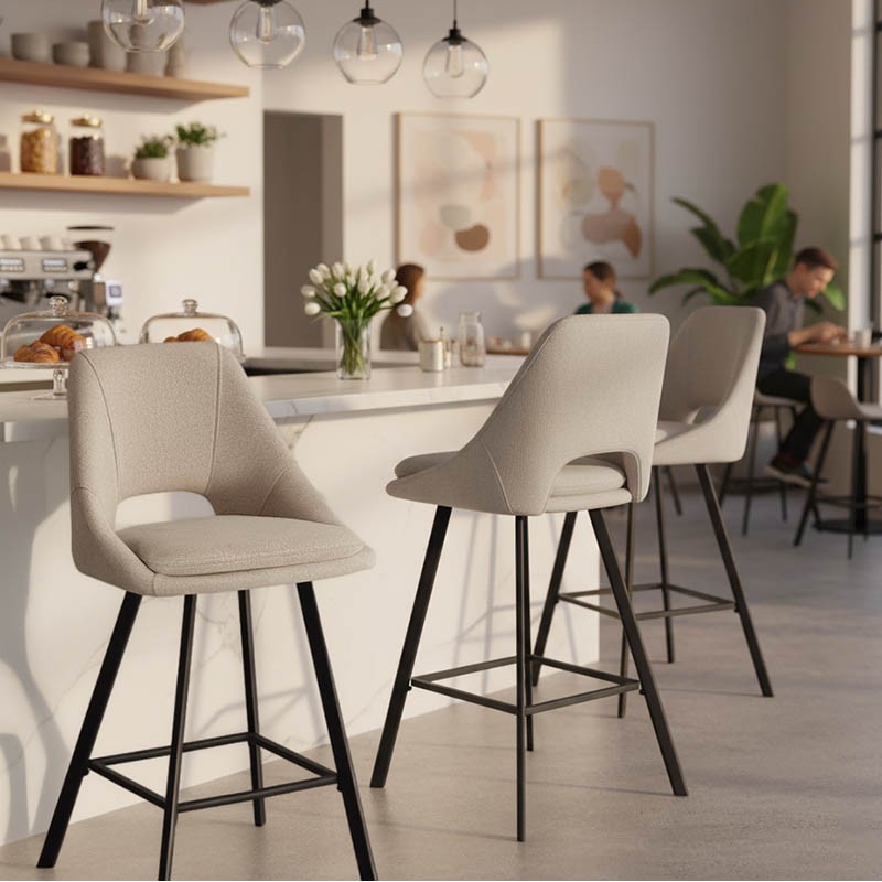 Bar stool Initiate pakoworld cream fabric-leg black metal 48x56x98cm