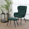 Armchair with footstool Rueda pakoworld velvet in dark green shade with black metal legs 71.5x66.5x99cm