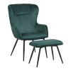 Armchair with footstool Rueda pakoworld velvet in dark green shade with black metal legs 71.5x66.5x99cm