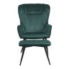 Armchair with footstool Rueda pakoworld velvet in dark green shade with black metal legs 71.5x66.5x99cm