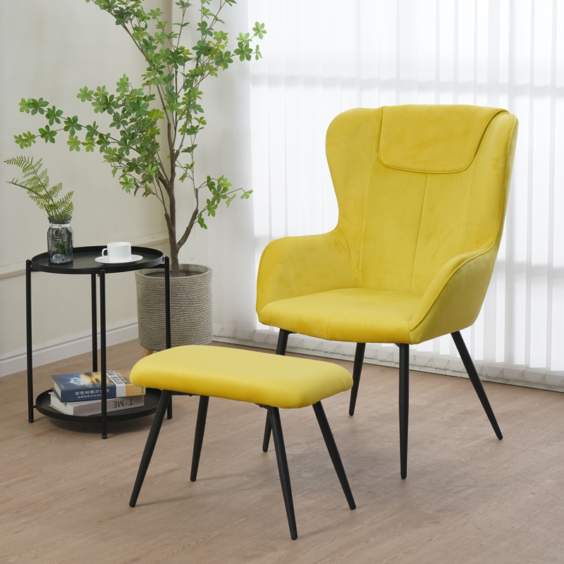 Armchair with footstool Rueda pakoworld velvet in yellow shade with black metal legs 71.5x66.5x99cm Armchair with footstool Rueda pakoworld velvet in yellow shade with black metal legs 71.5x66.5x99cm