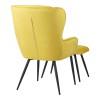 Armchair with footstool Rueda pakoworld velvet in yellow shade with black metal legs 71.5x66.5x99cm