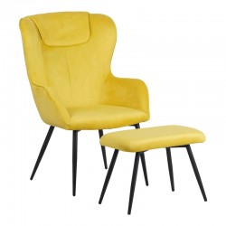 Armchair with footstool Rueda pakoworld velvet in yellow shade with black metal legs 71.5x66.5x99cm Armchair with footstool Rueda pakoworld velvet in yellow shade with black metal legs 71.5x66.5x99cm