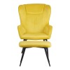 Armchair with footstool Rueda pakoworld velvet in yellow shade with black metal legs 71.5x66.5x99cm